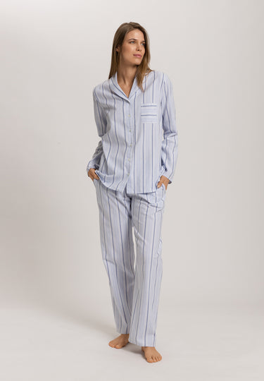 Loungy Nights Cotton Shawl Collar Shirt | Powder Blue Stripe 74967-3055